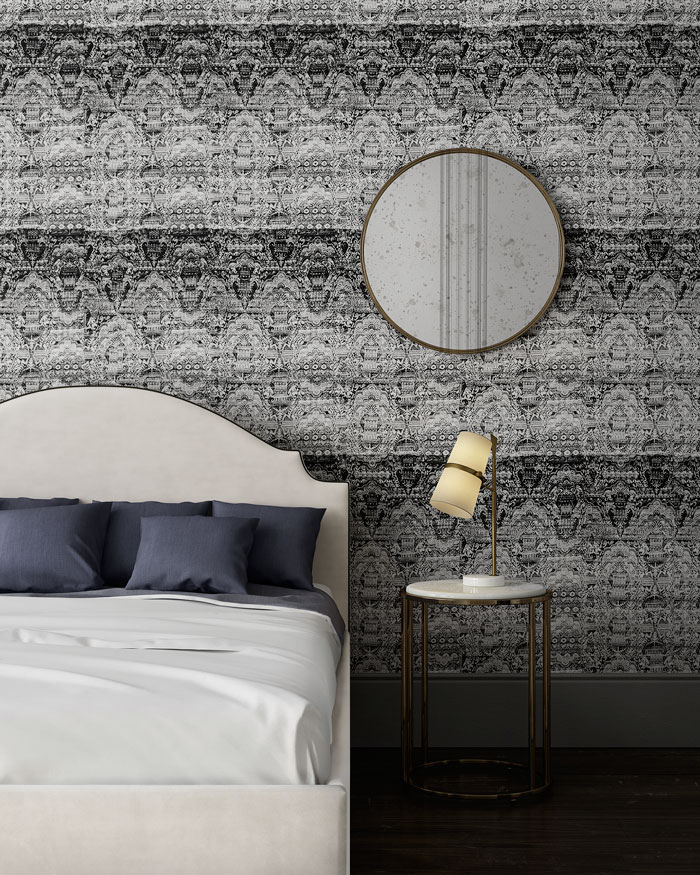 black and white bedroom motif
